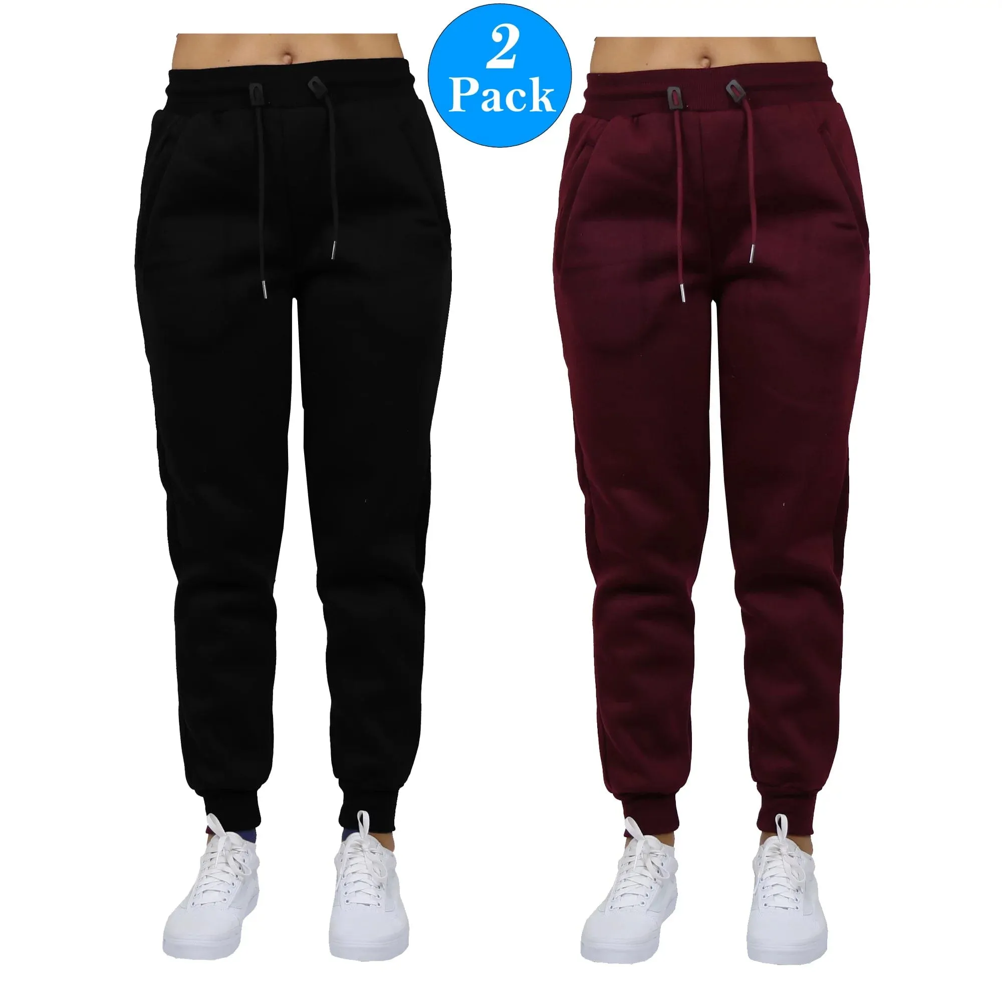 GBH Women's Slim Fit Fleece Jogger Sweatpants with Zipper Pockets 2-Pack