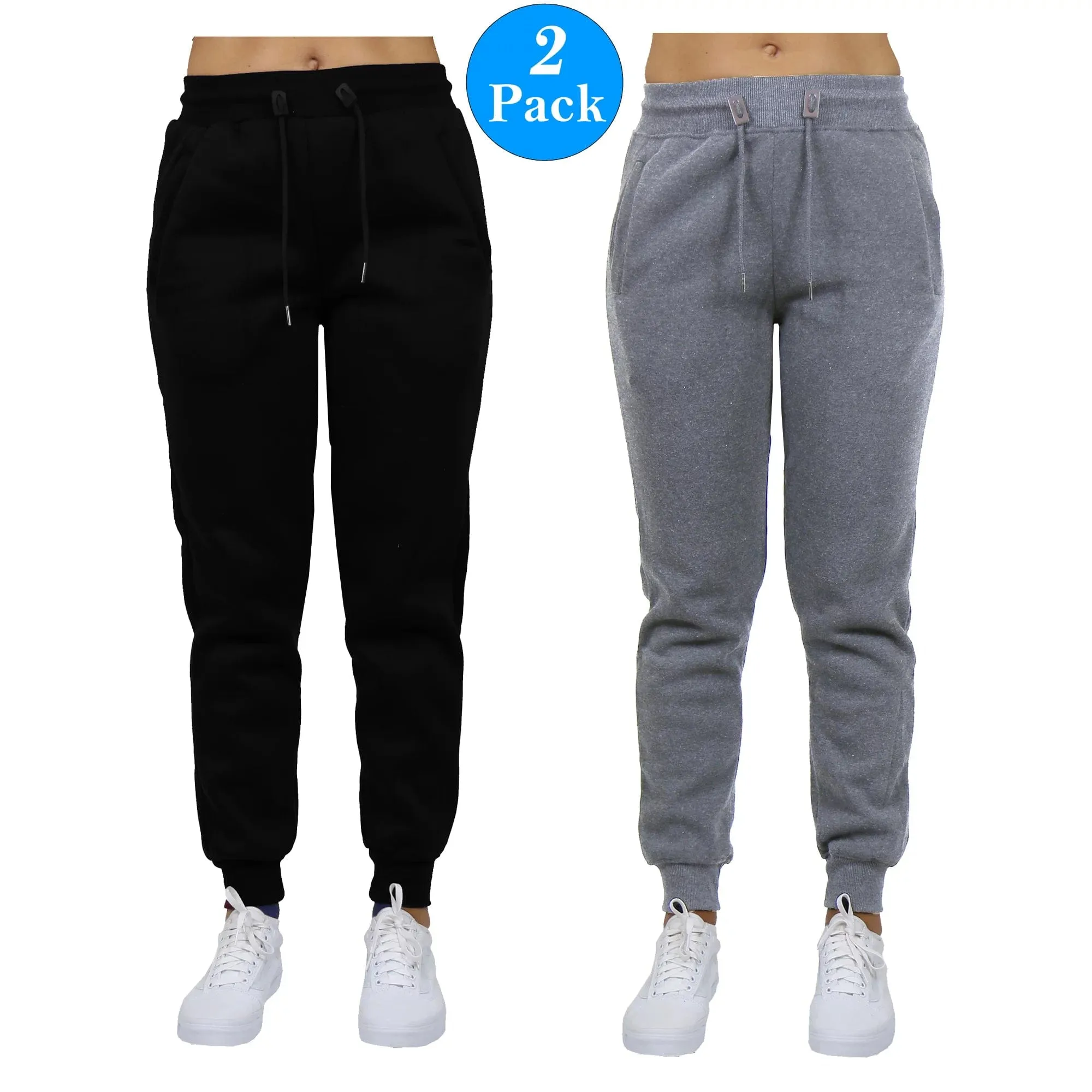 GBH Women's Slim Fit Fleece Jogger Sweatpants with Zipper Pockets 2-Pack