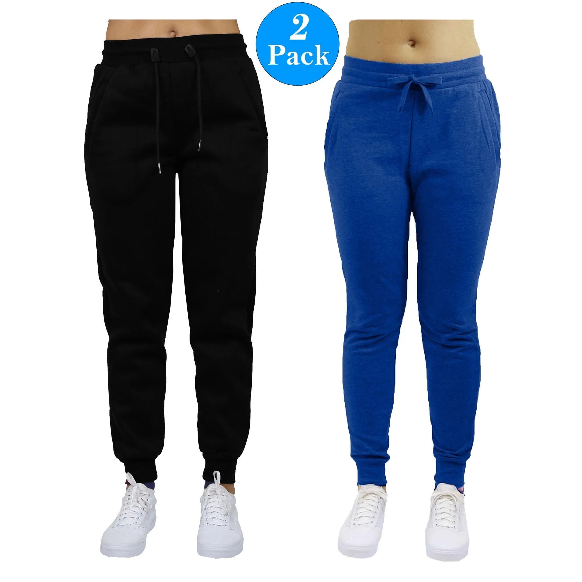 GBH Women's Slim Fit Fleece Jogger Sweatpants with Zipper Pockets 2-Pack