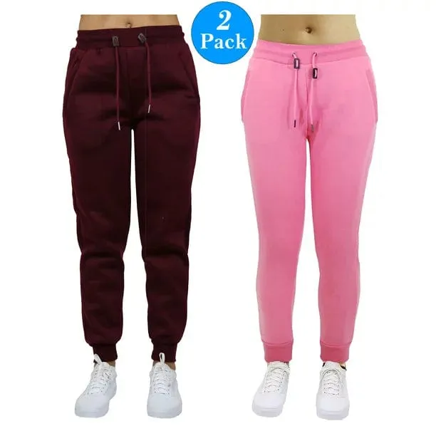 GBH Women's Slim Fit Fleece Jogger Sweatpants with Zipper Pockets 2-Pack