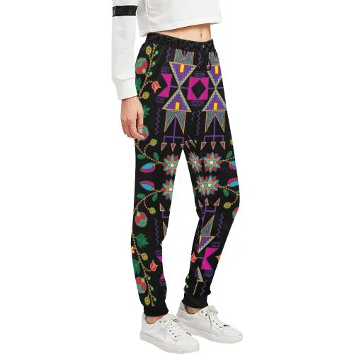 Geometric Floral Fall-Black Women's Sweatpants