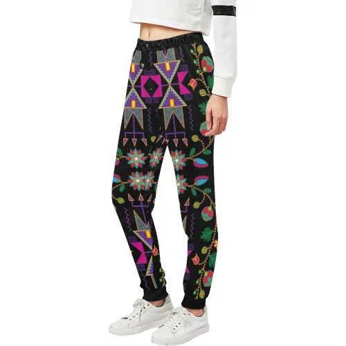 Geometric Floral Fall-Black Women's Sweatpants