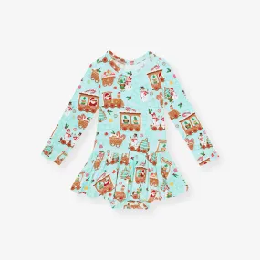 Gingerbread Train Twirl Skirt Bodysuit Dress