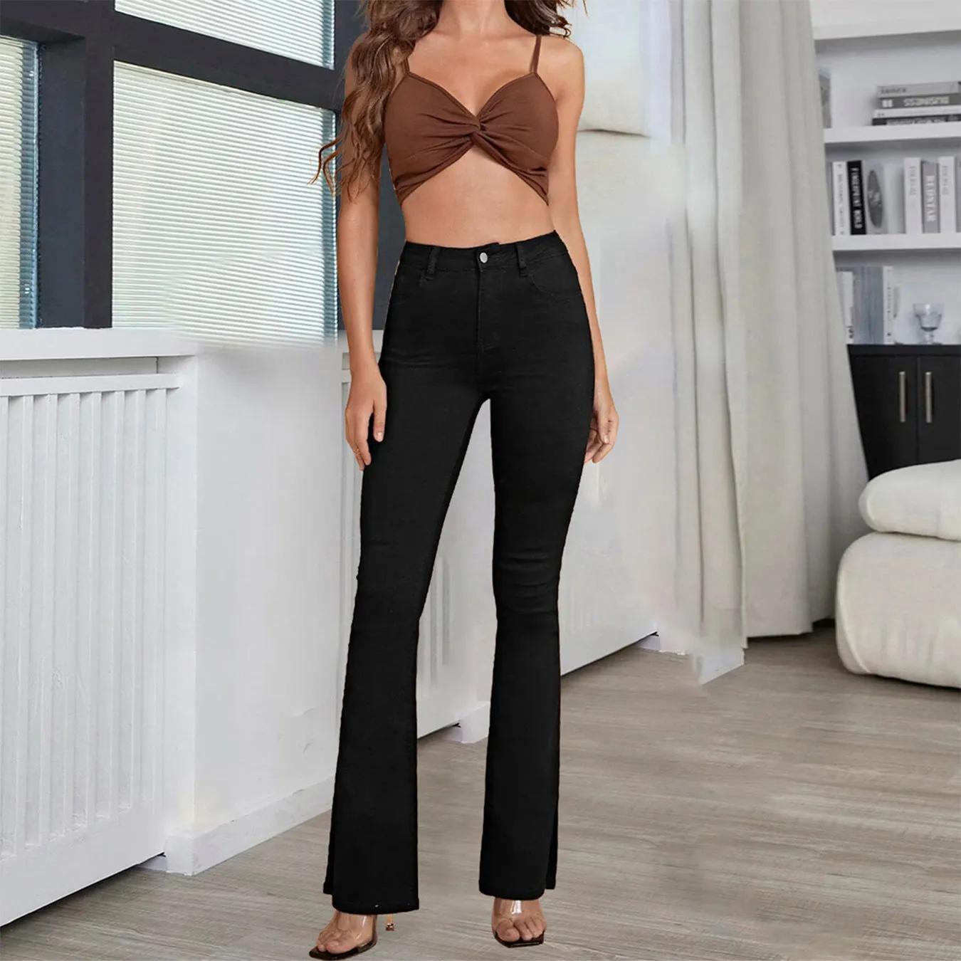 Girlary-shop country concert outfit Jeans Women's Micro Elastic High Waist Black and White Micro Pants