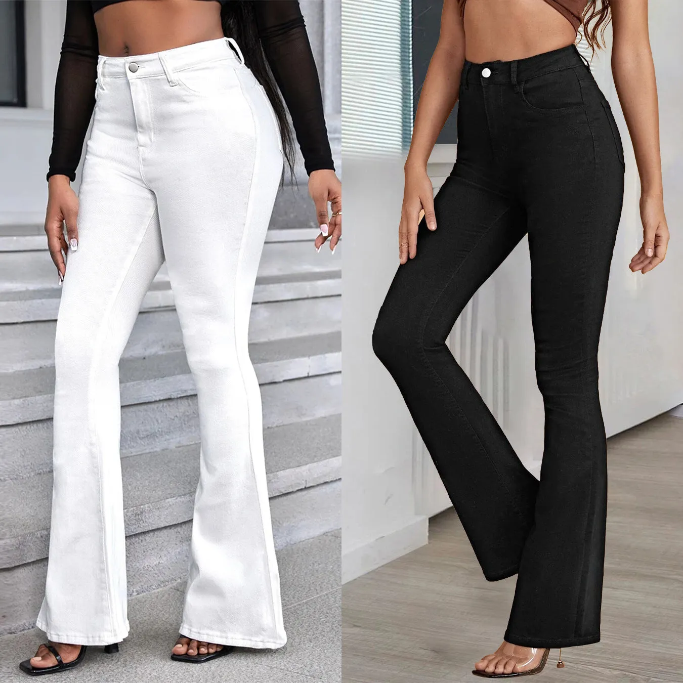 Girlary-shop country concert outfit Jeans Women's Micro Elastic High Waist Black and White Micro Pants