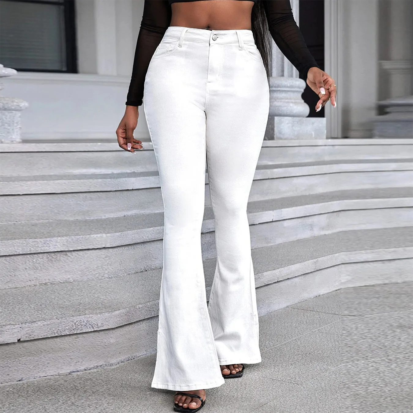 Girlary-shop country concert outfit Jeans Women's Micro Elastic High Waist Black and White Micro Pants