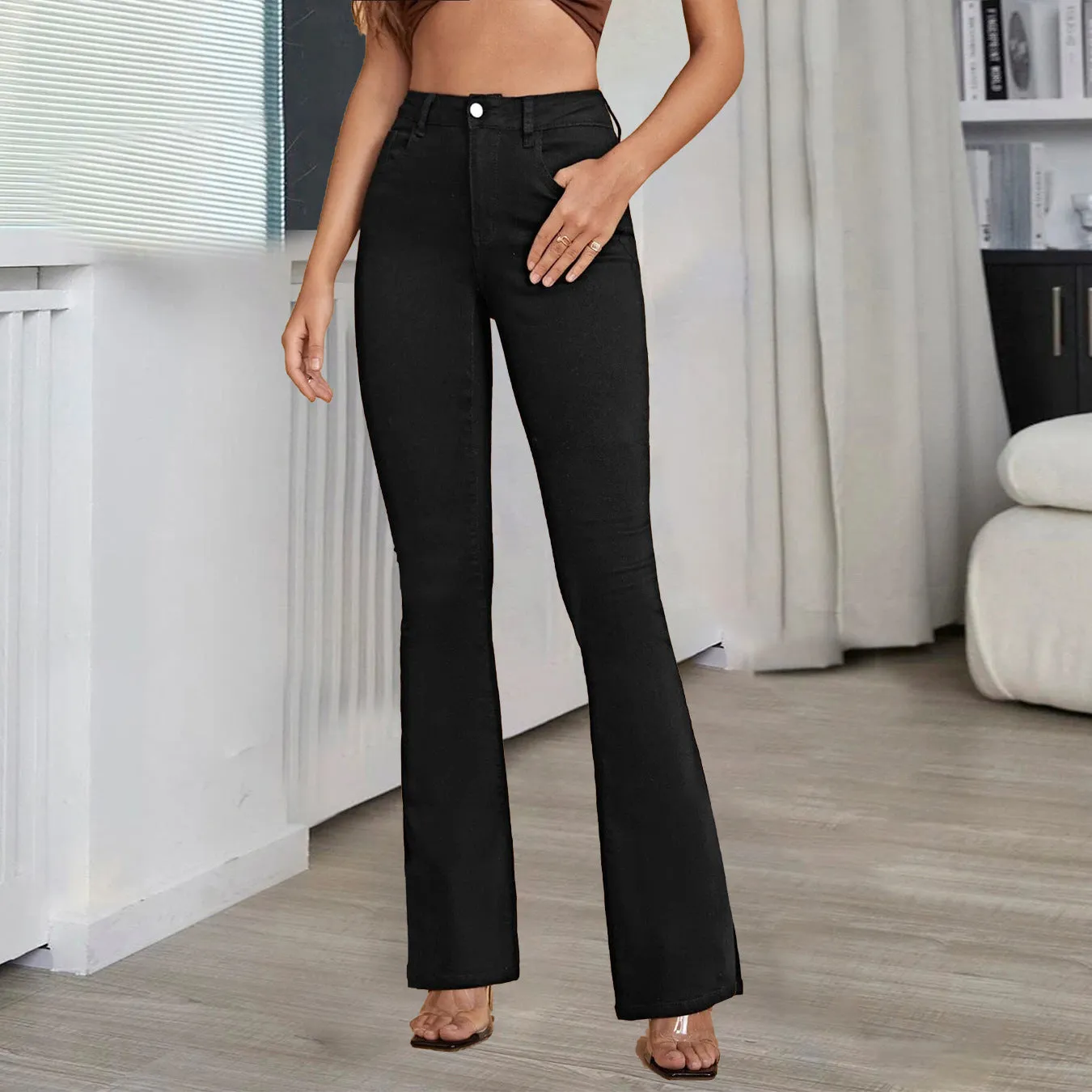 Girlary-shop country concert outfit Jeans Women's Micro Elastic High Waist Black and White Micro Pants