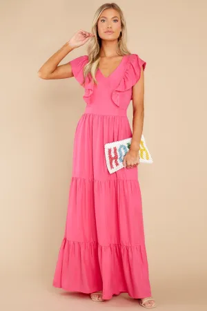 Gleaming Goddess Paradise Pink V-Neck Open Back Maxi Dress