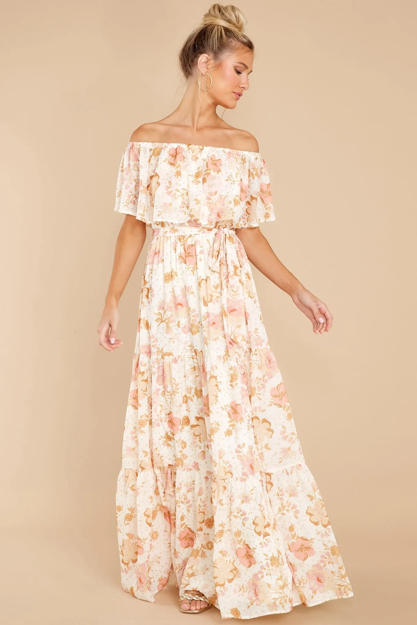 Glimmering Perfection Ivory Multi Floral Maxi Dress