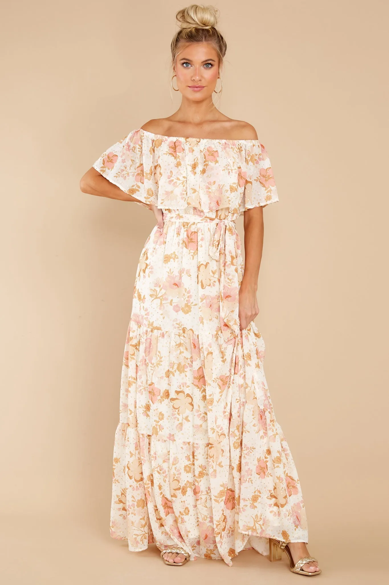 Glimmering Perfection Ivory Multi Floral Maxi Dress