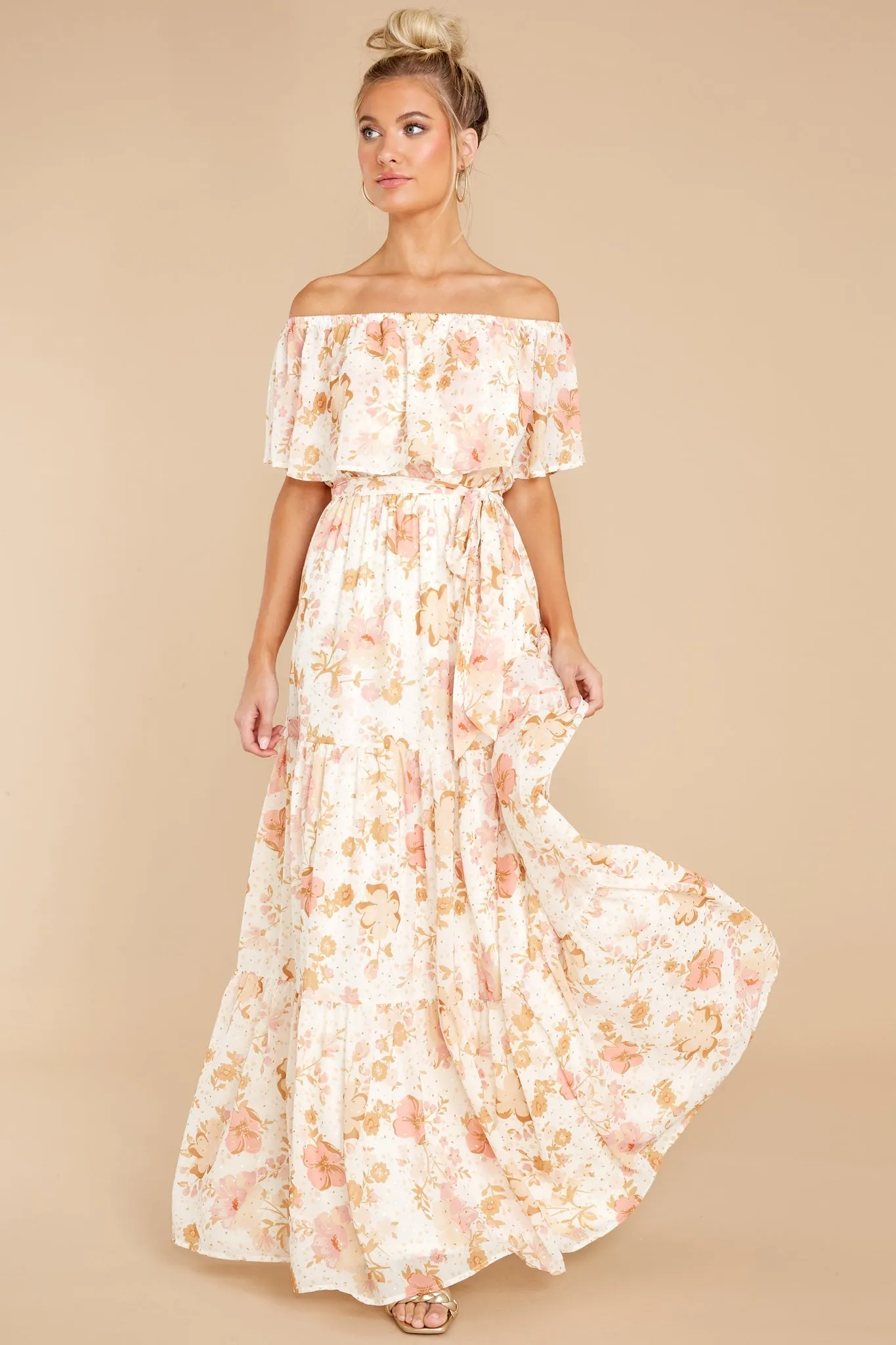 Glimmering Perfection Ivory Multi Floral Maxi Dress