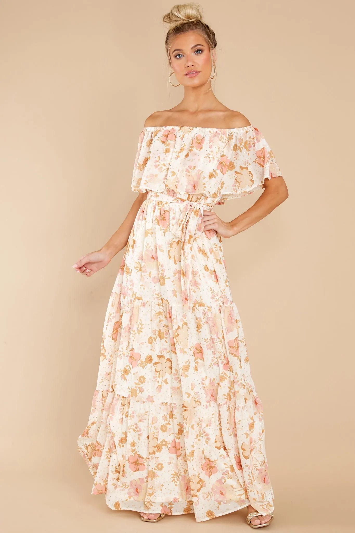 Glimmering Perfection Ivory Multi Floral Maxi Dress