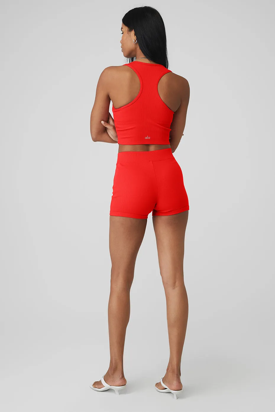 Goddess Ribbed Cropped Racerback Tank & Goddess Ribbed High-Waist Hot Short Set