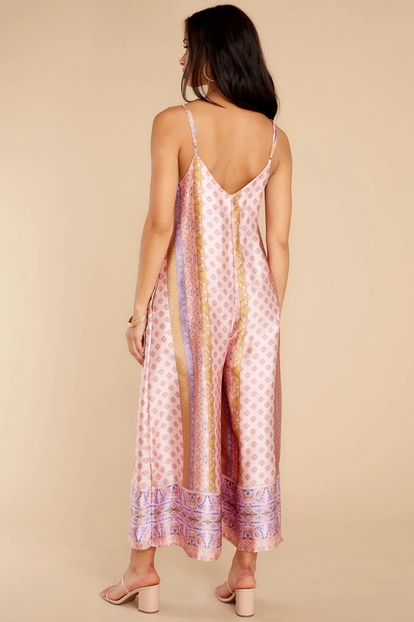 Going Abroad Light Pink Multi Print Jumpsuit