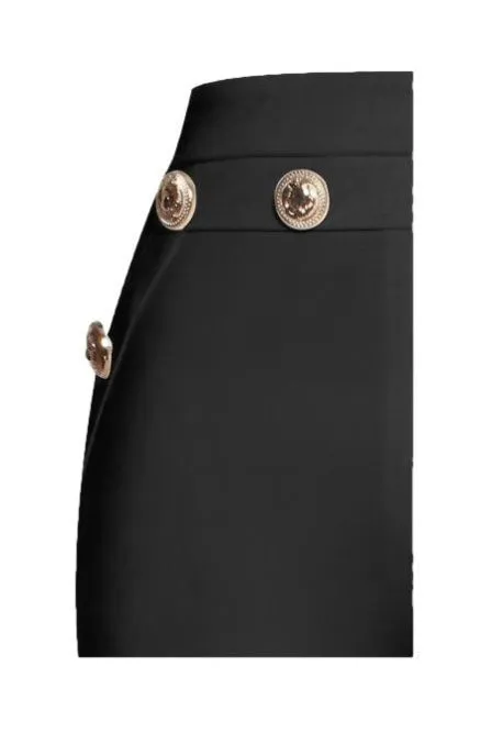 Gold Button High Waist Black Flared Pants