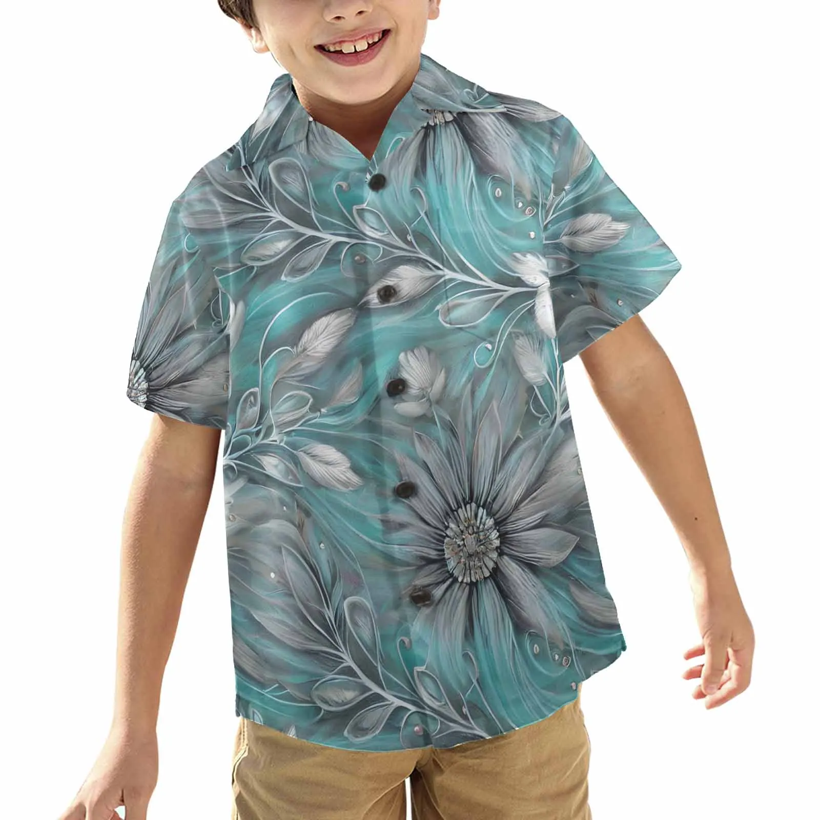 Green Elegant Floral 50  Little Boys Hawaiian Shirt