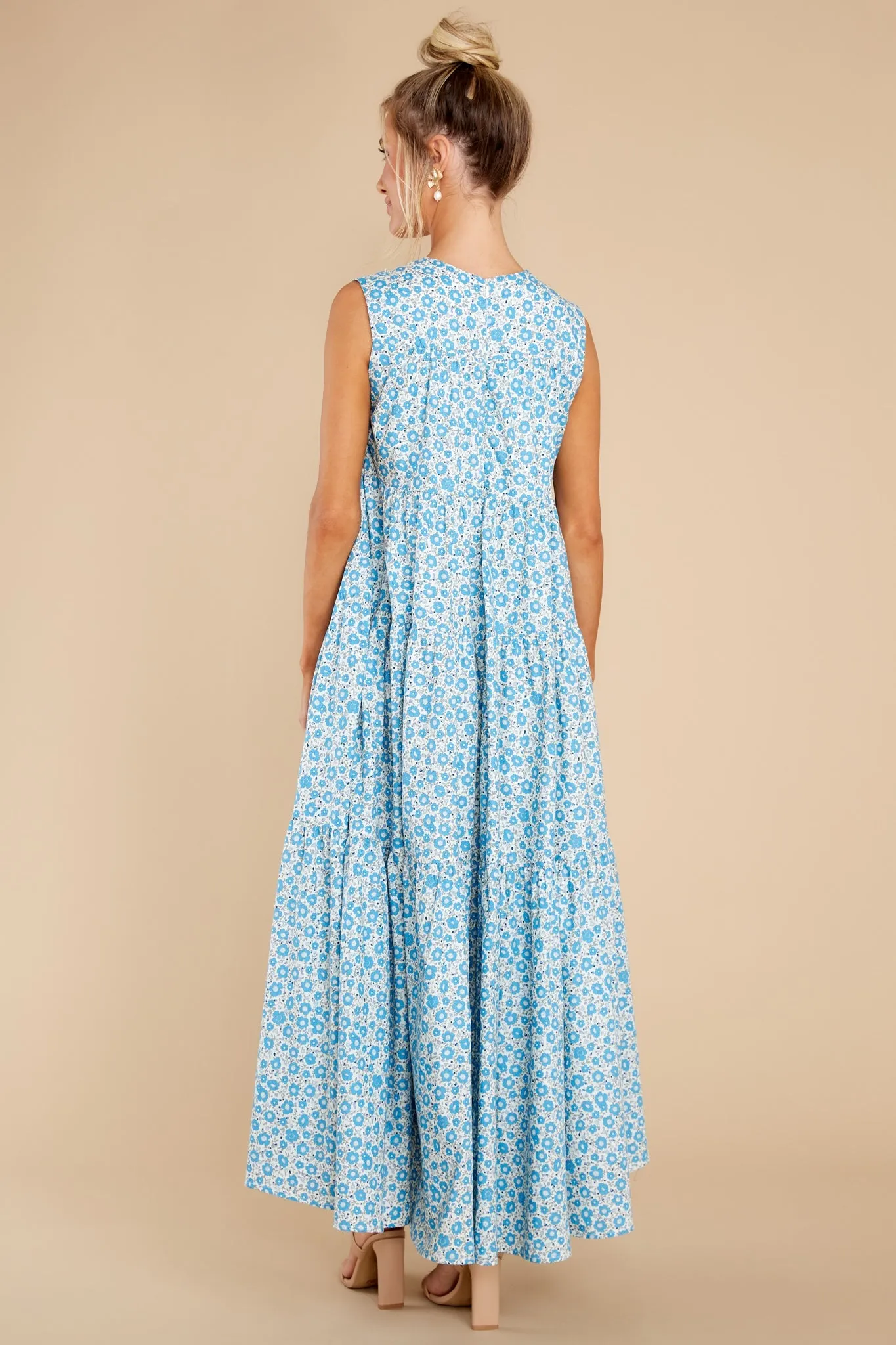 Greet The Day Blue Floral Print Maxi Dress