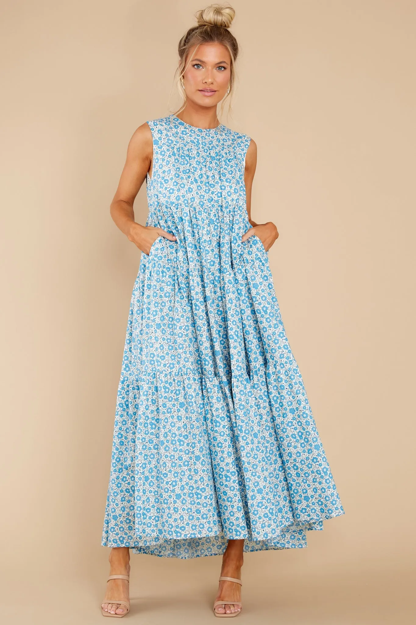 Greet The Day Blue Floral Print Maxi Dress