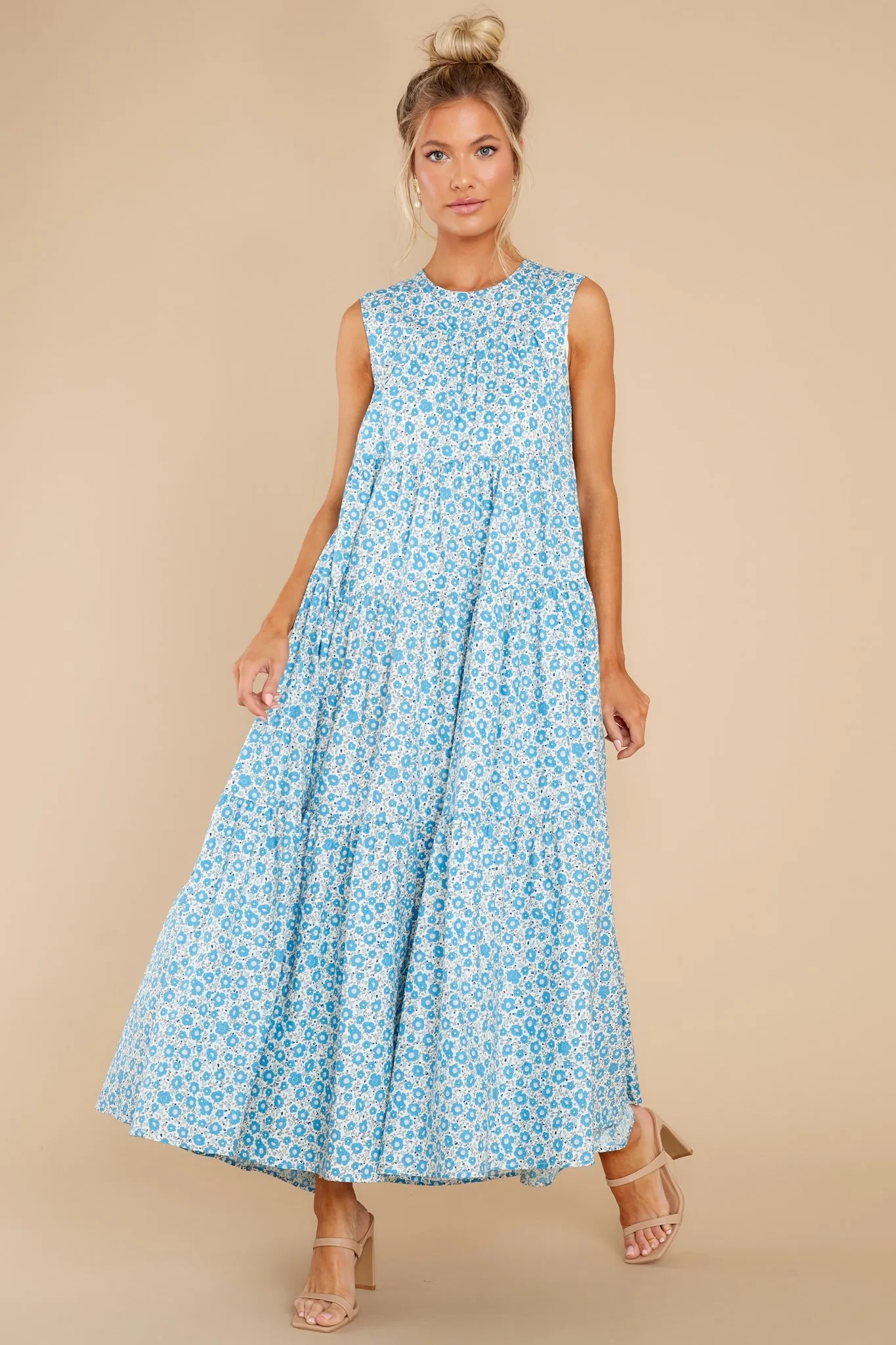 Greet The Day Blue Floral Print Maxi Dress