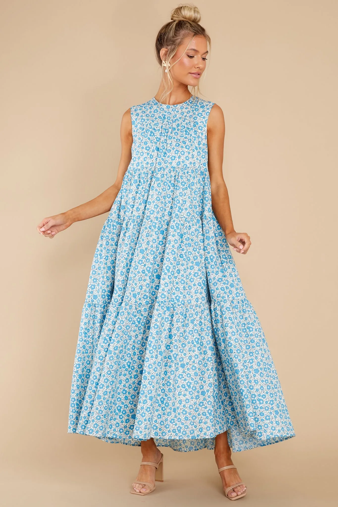 Greet The Day Blue Floral Print Maxi Dress