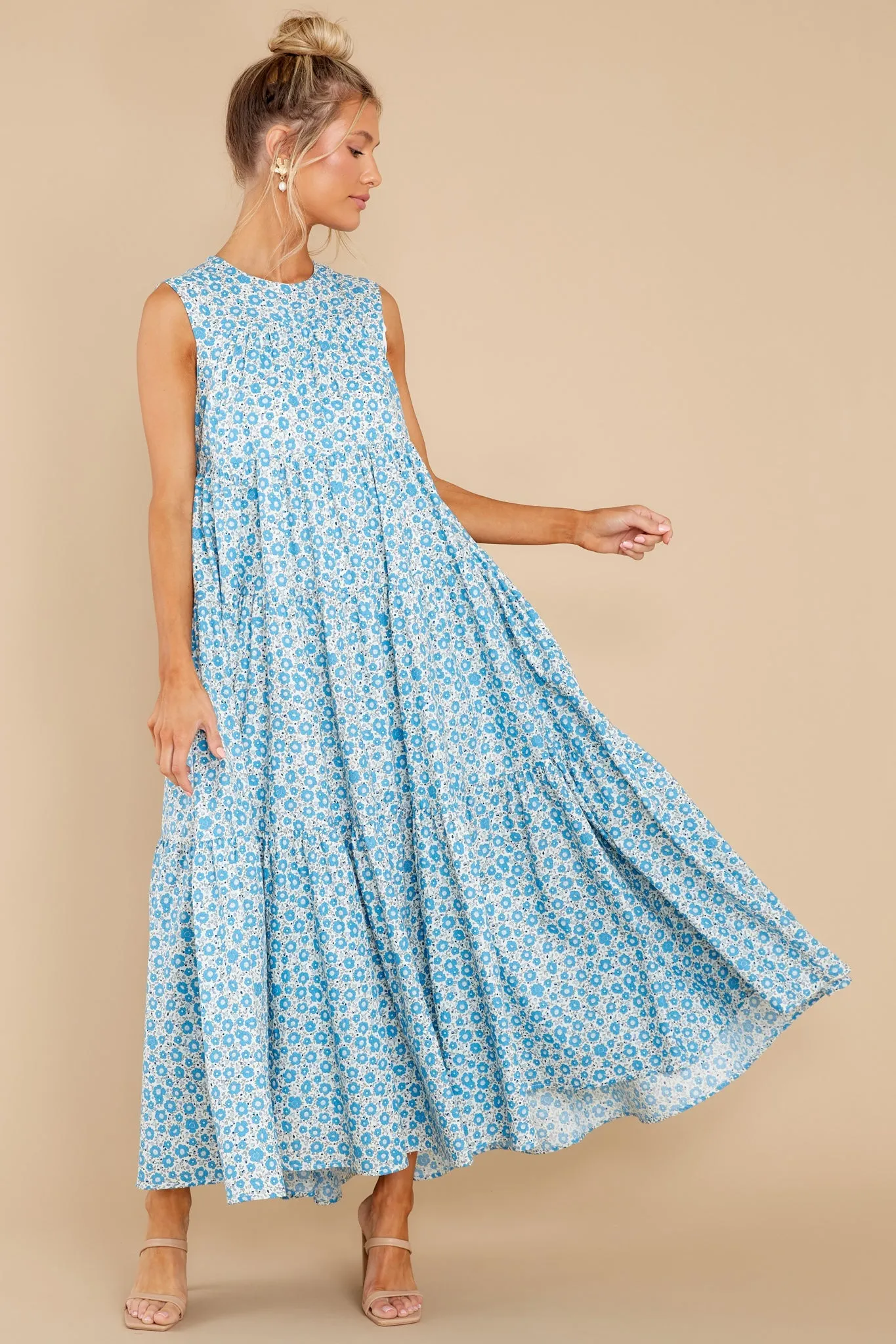 Greet The Day Blue Floral Print Maxi Dress