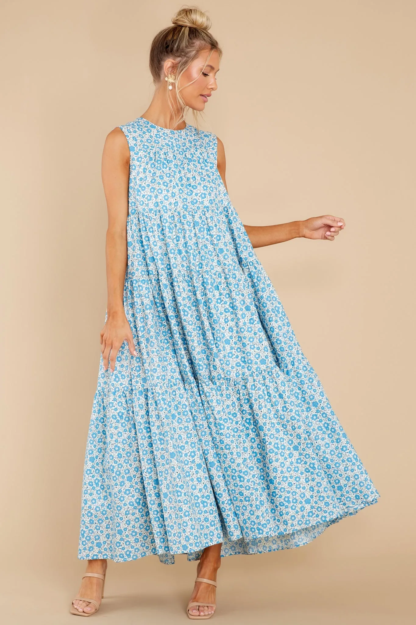 Greet The Day Blue Floral Print Maxi Dress