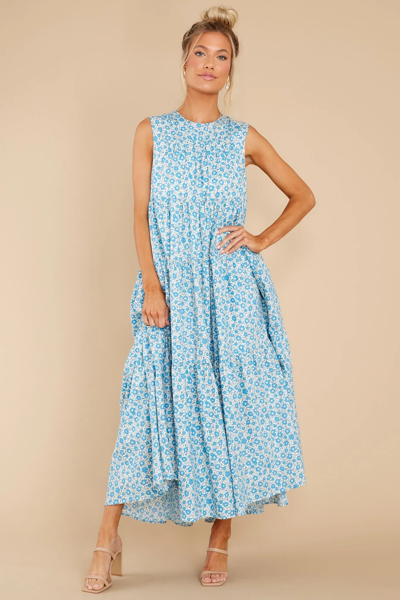 Greet The Day Blue Floral Print Maxi Dress