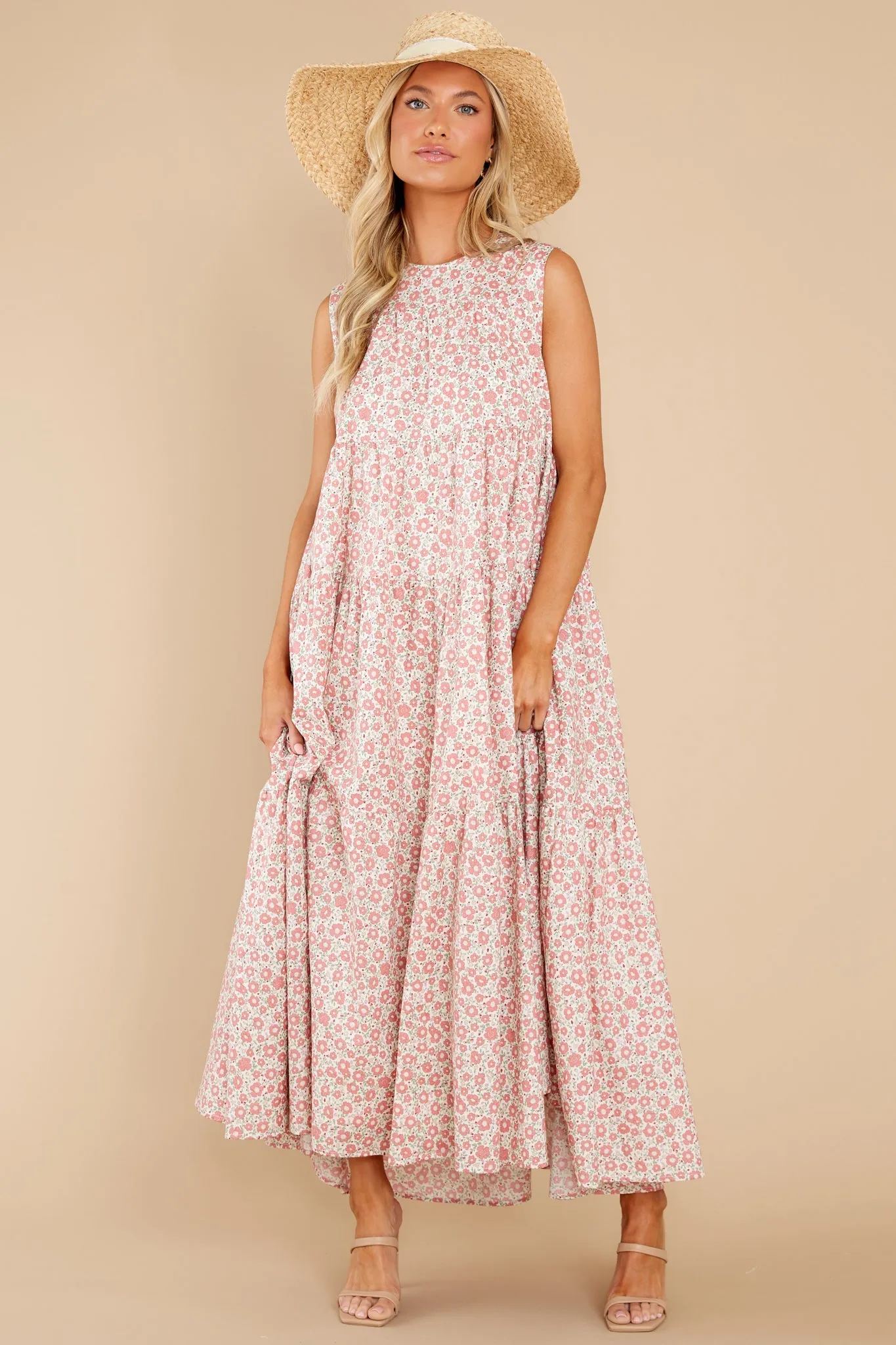 Greet The Day Pink Floral Print Maxi Dress