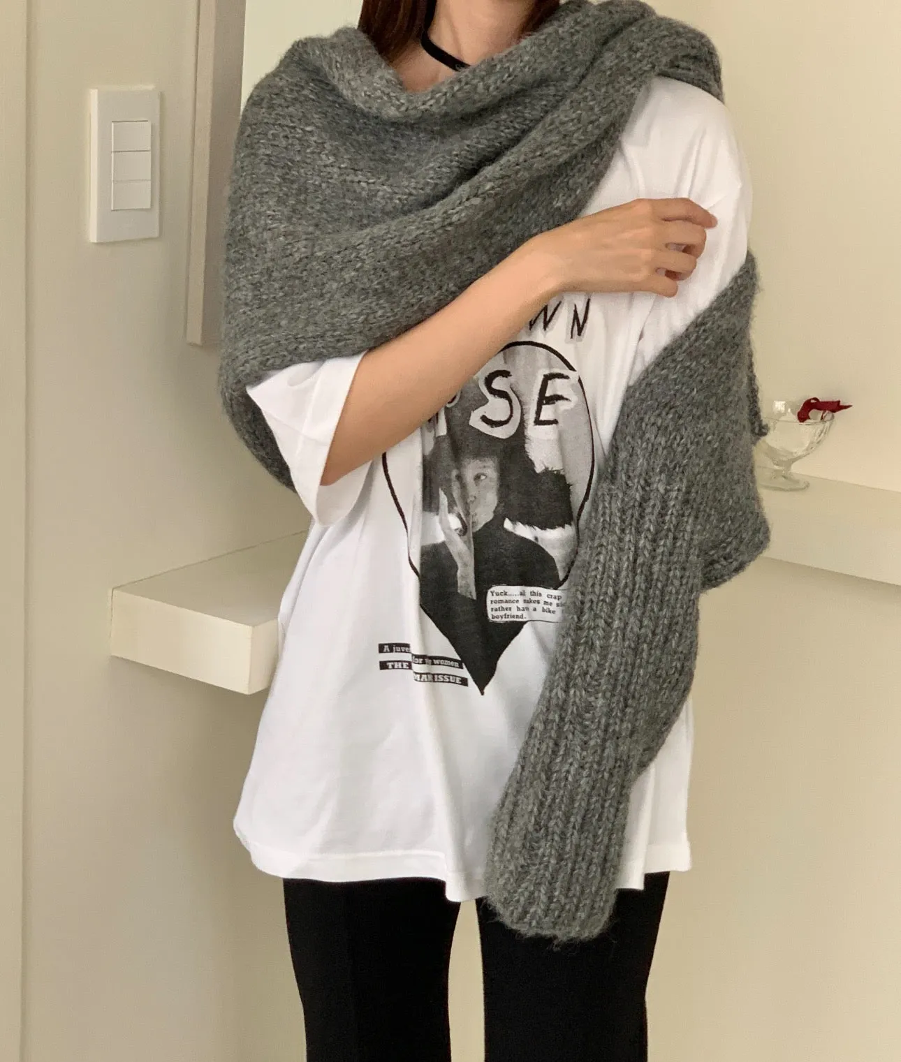 Grey Knit One-Arm Scarf