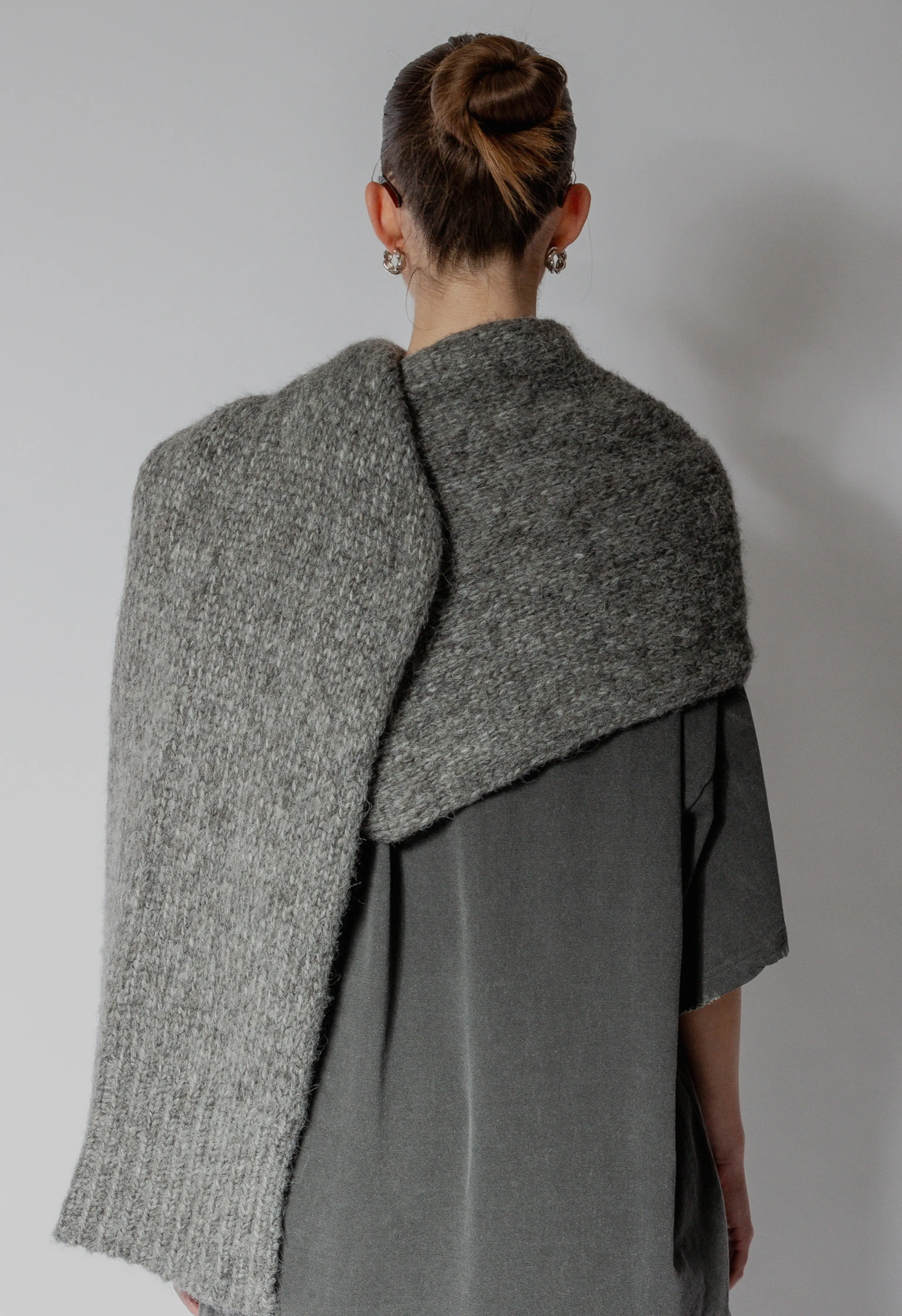 Grey Knit One-Arm Scarf