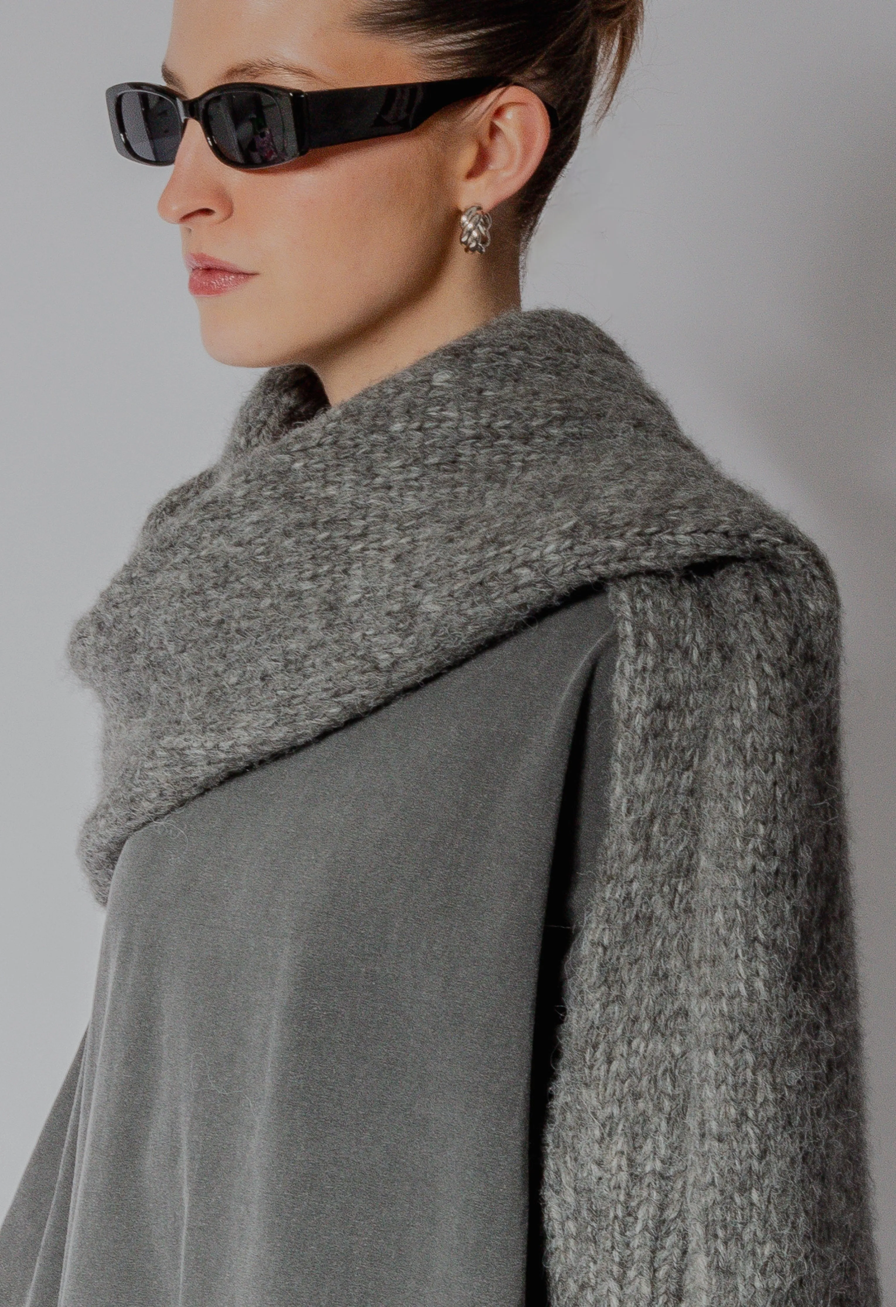 Grey Knit One-Arm Scarf