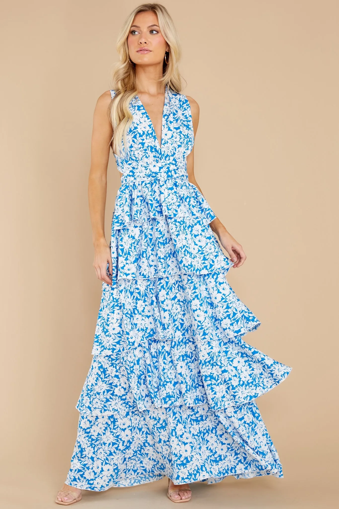 Growing On Me Bright Blue Floral Print Maxi Dress