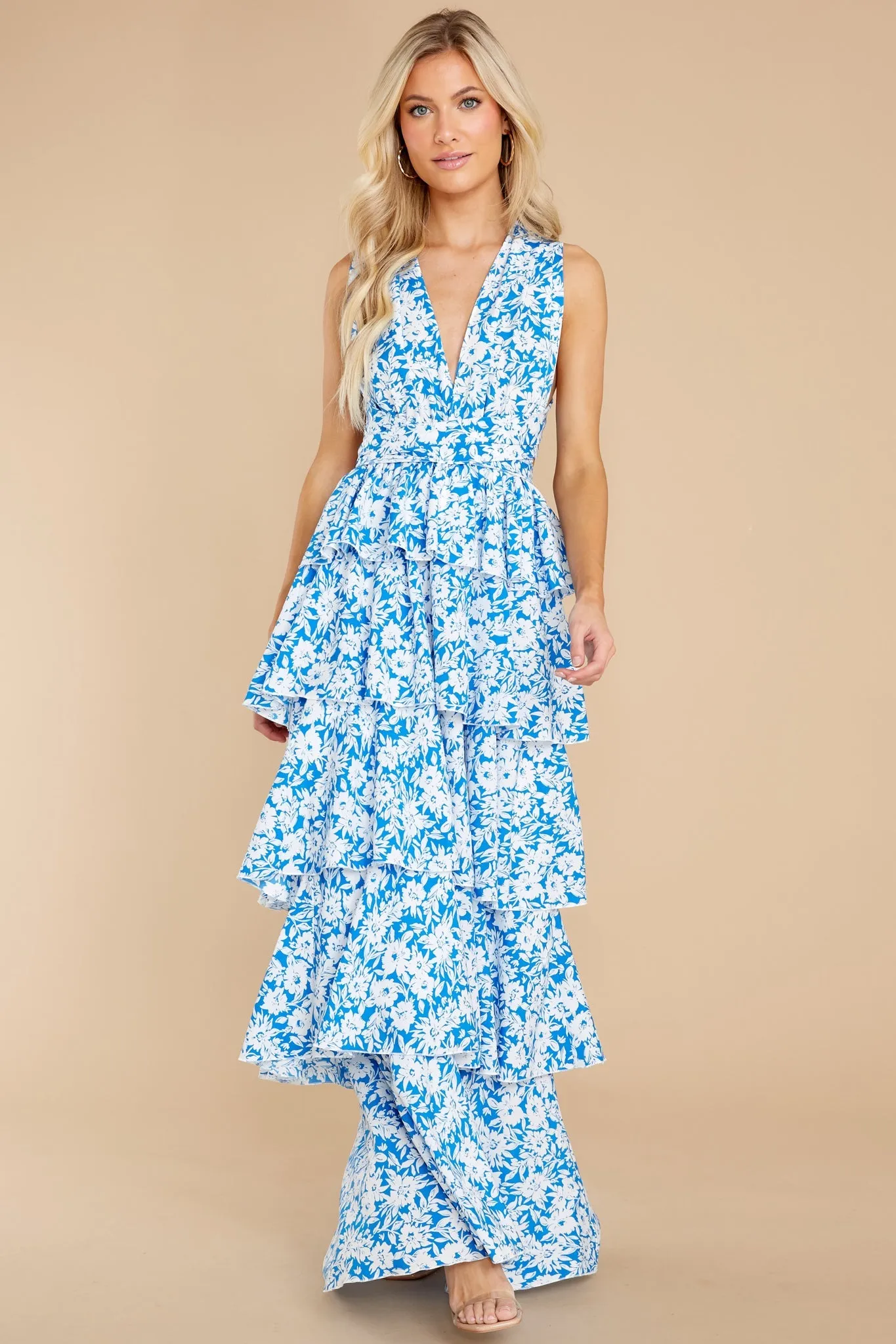 Growing On Me Bright Blue Floral Print Maxi Dress