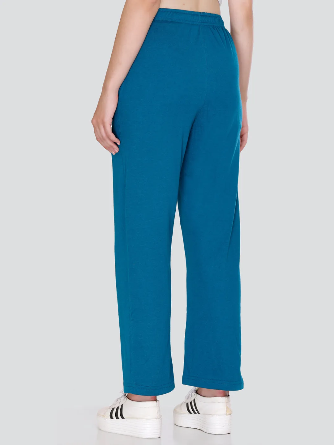 High Rise Cotton Straight Teal Blue Trackpants