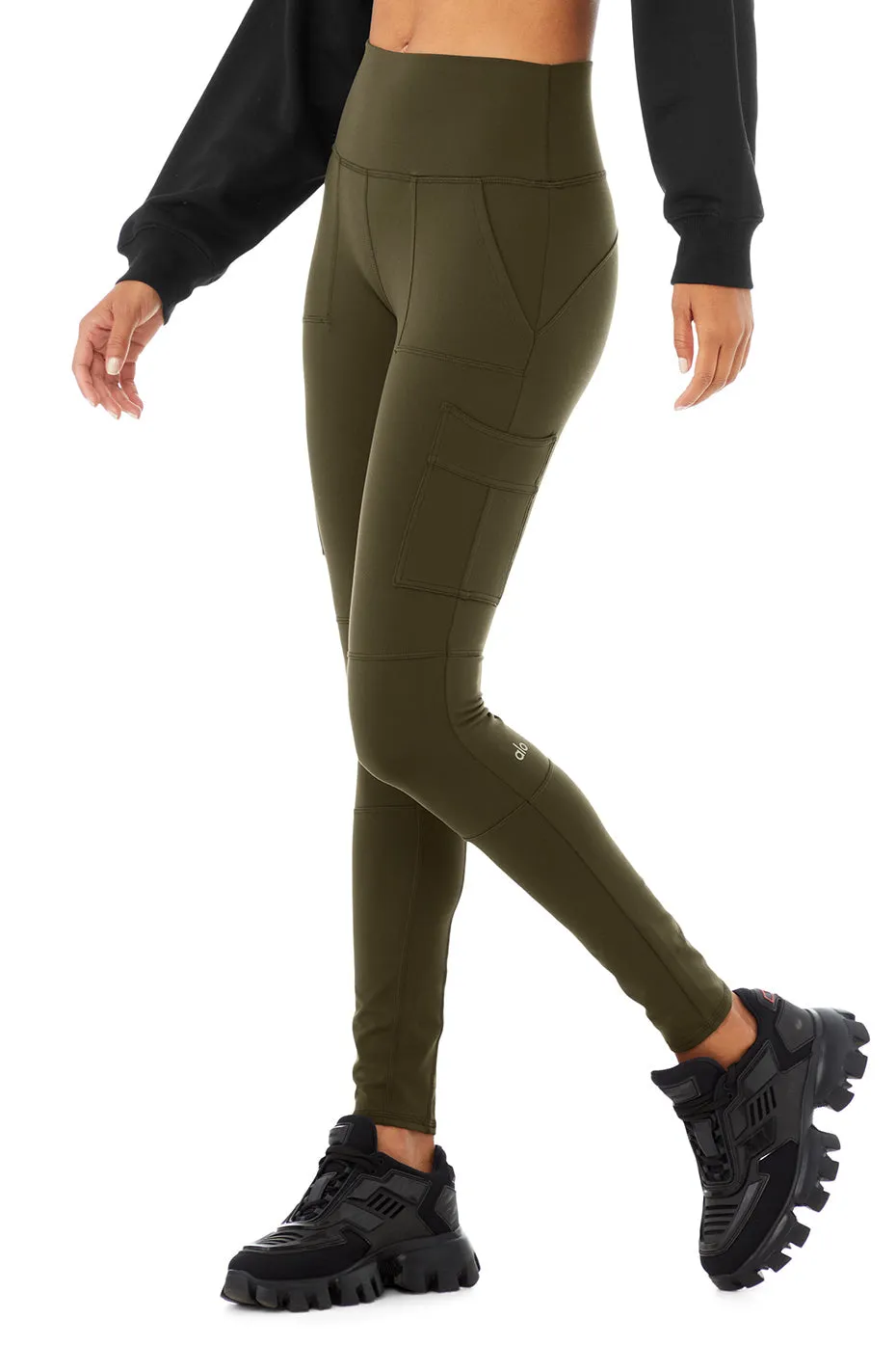 High-Waist Cargo Legging - Dark Olive