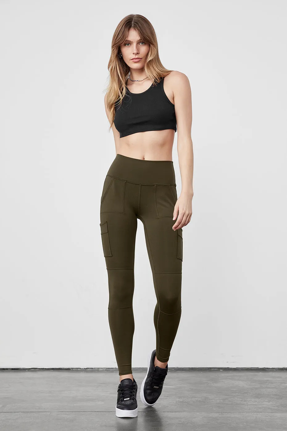 High-Waist Cargo Legging - Dark Olive