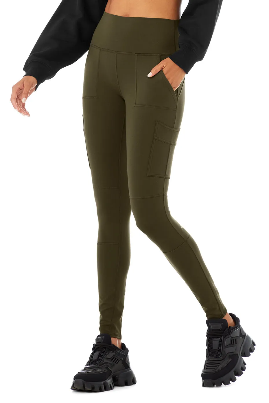 High-Waist Cargo Legging - Dark Olive