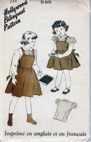 Hollywood 801 Little Girls Jumper Dress and Blouse Vintage Pattern 1940's Bilungual