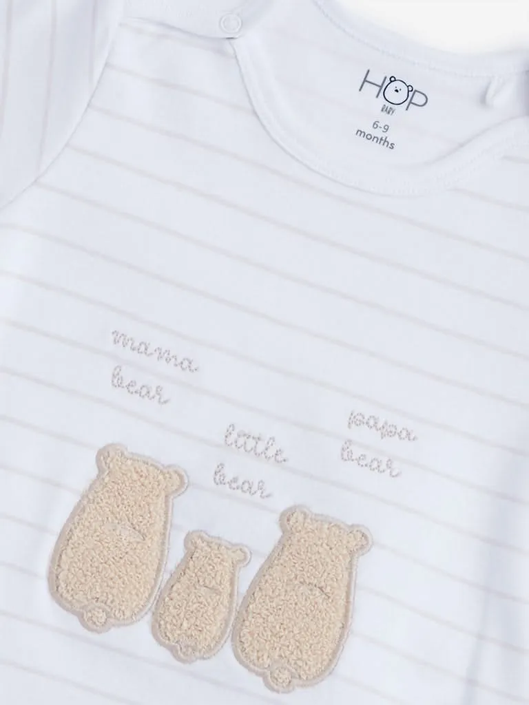 HOP Baby Beige Striped T-Shirt and Pants Set