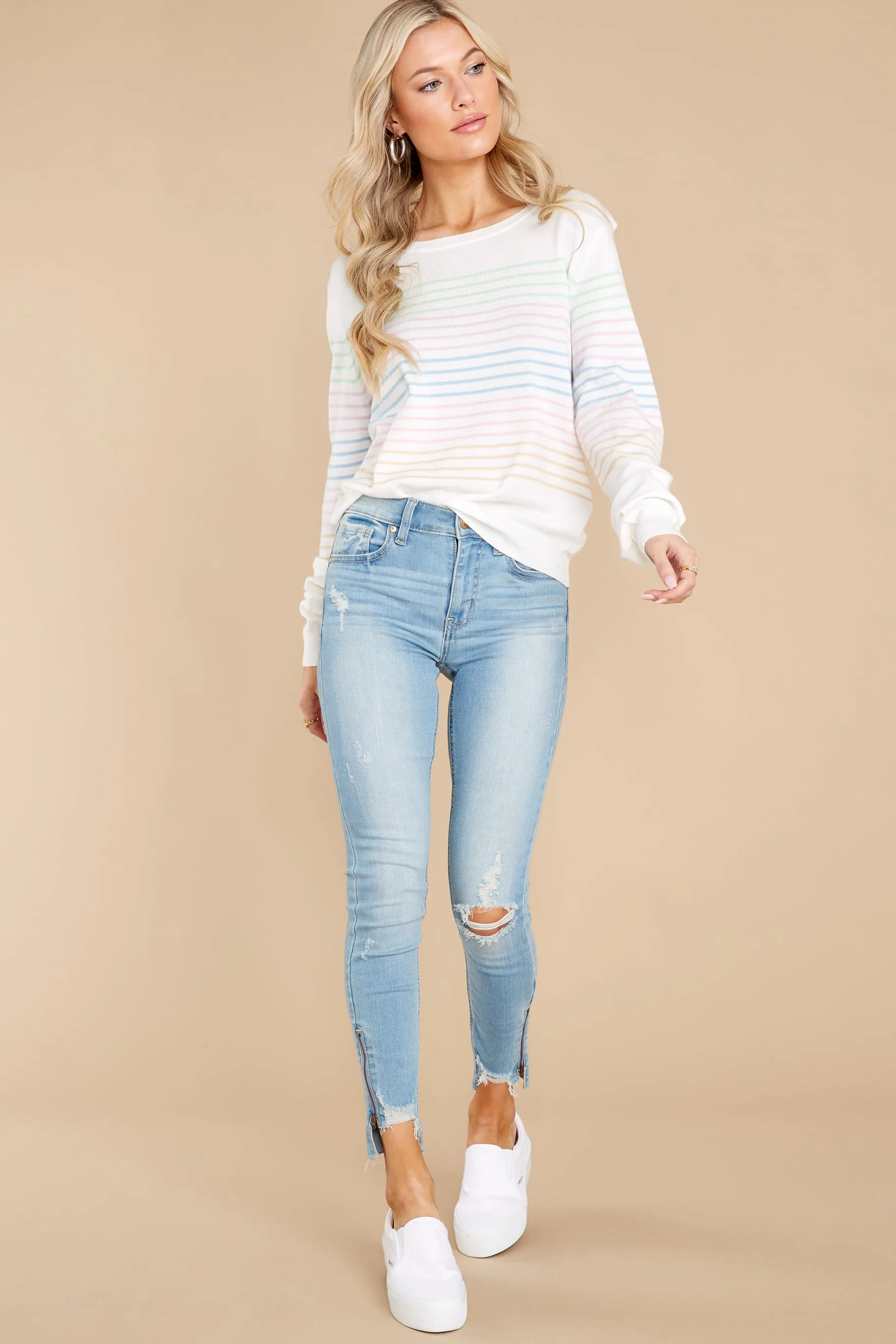 It's The Truth White Multi Stripe Top