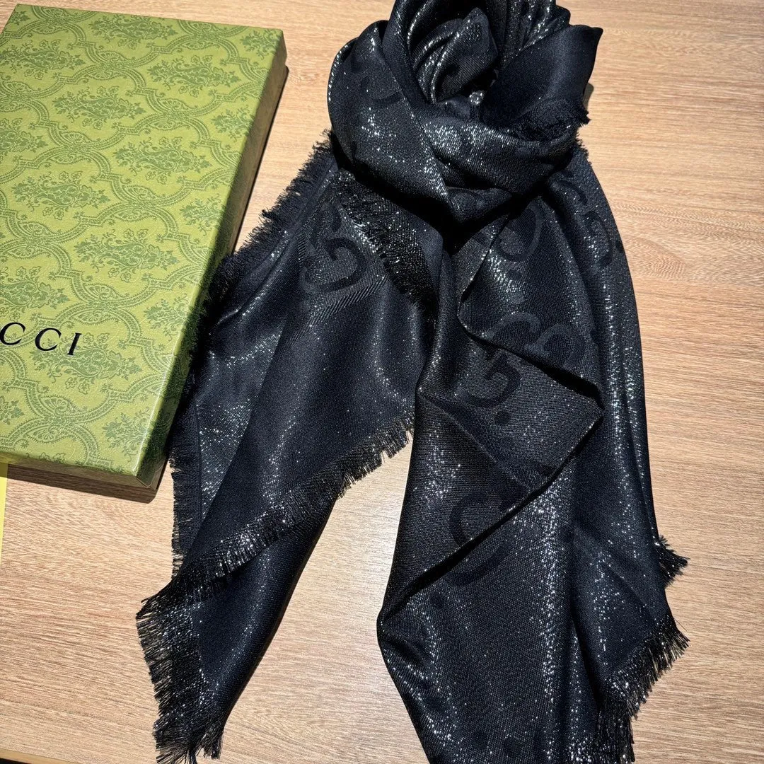 JACQUARD SILK WOOL SHAWL 140 CM BLACK 401257