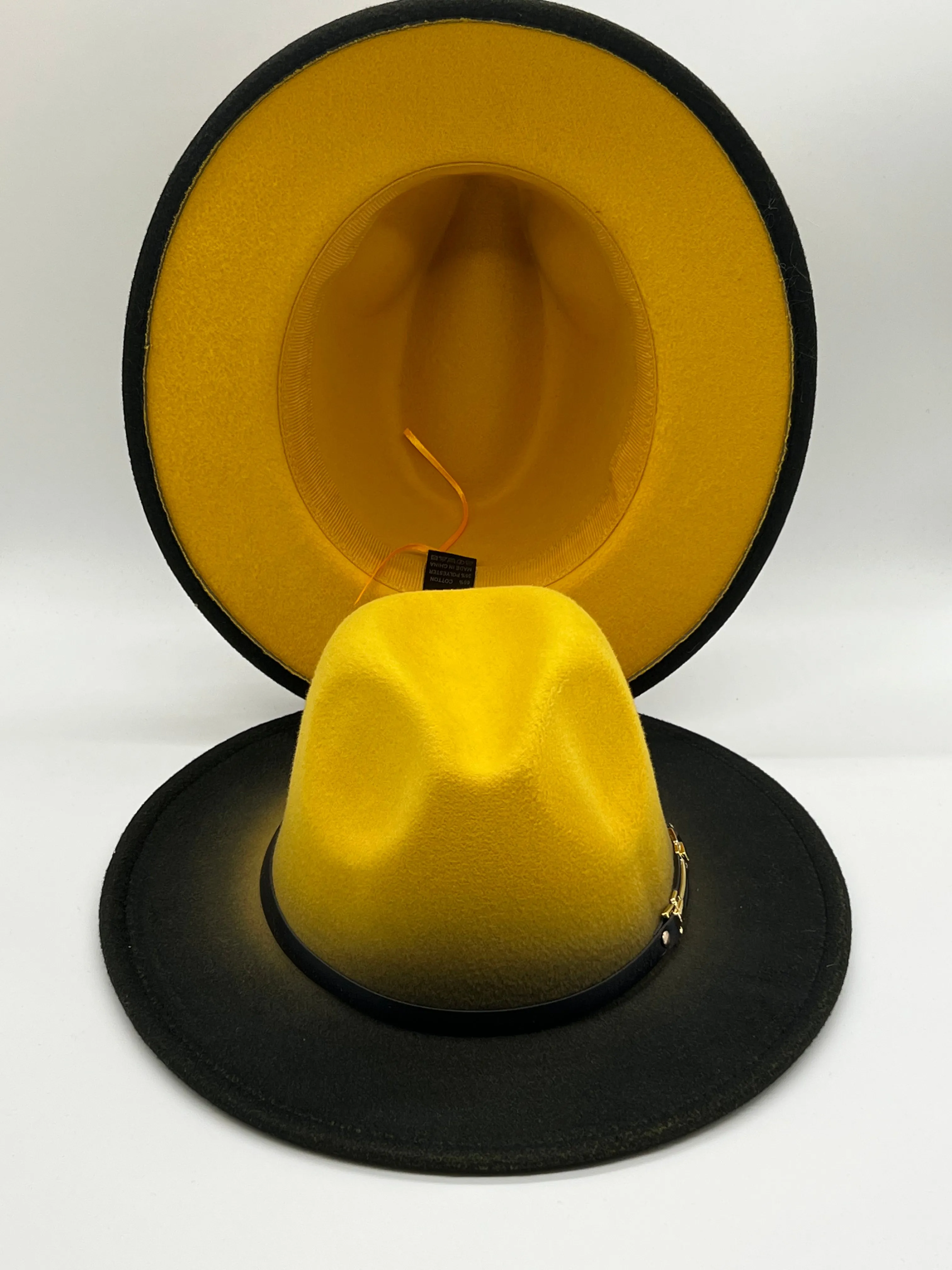 Jazzy Yellow Two Tone Fedora Hat w/ Yellow Bottom