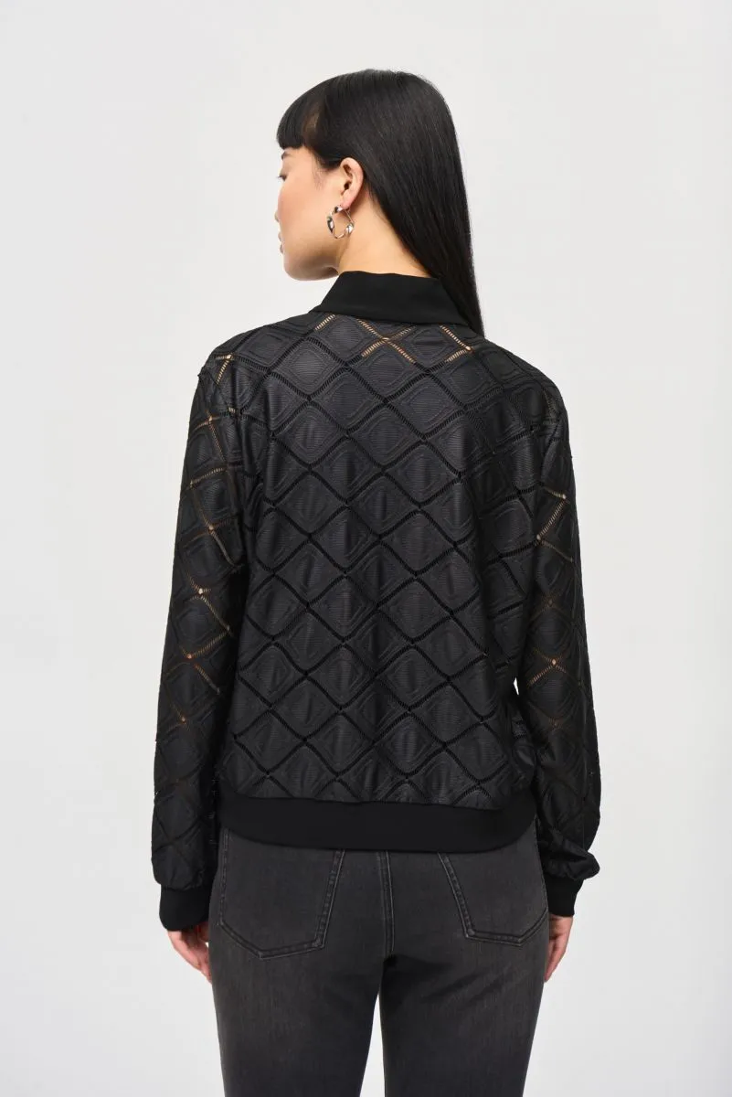 Joseph Ribkoff Black Ladder Lace Trim Bomber Jacket 243115