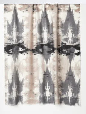 Kinross Neutral Mushroom Ikat Printed Silk & Cashmere Scarf LFAS2-224