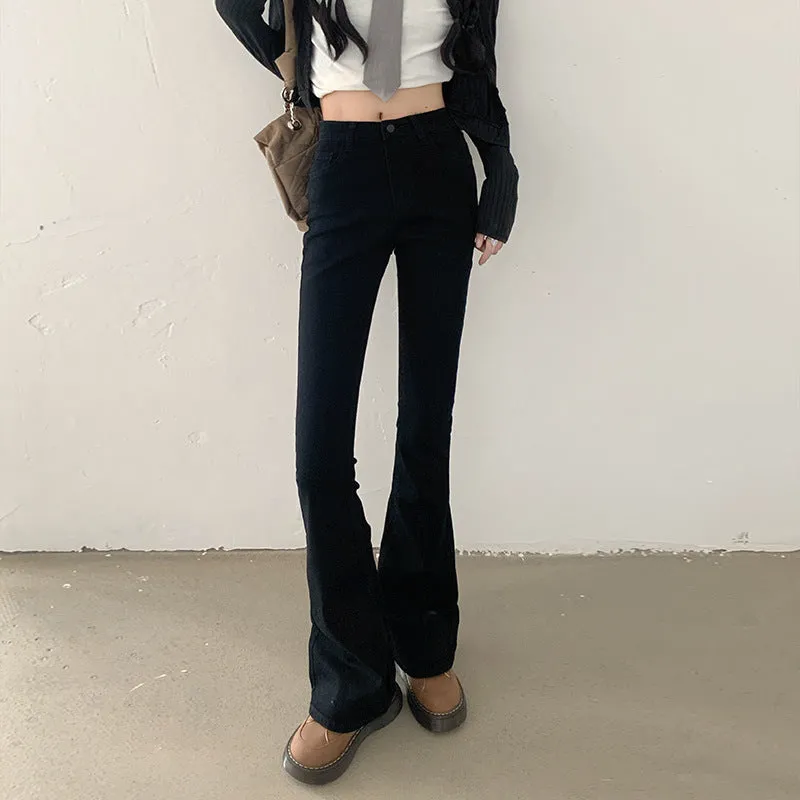 Lanfubeisi datenight fall outfits Black High Waist Slimming Jeans for Women Autumn and Winter Stretch Slim Spring and Summer Micro Flared Trousers