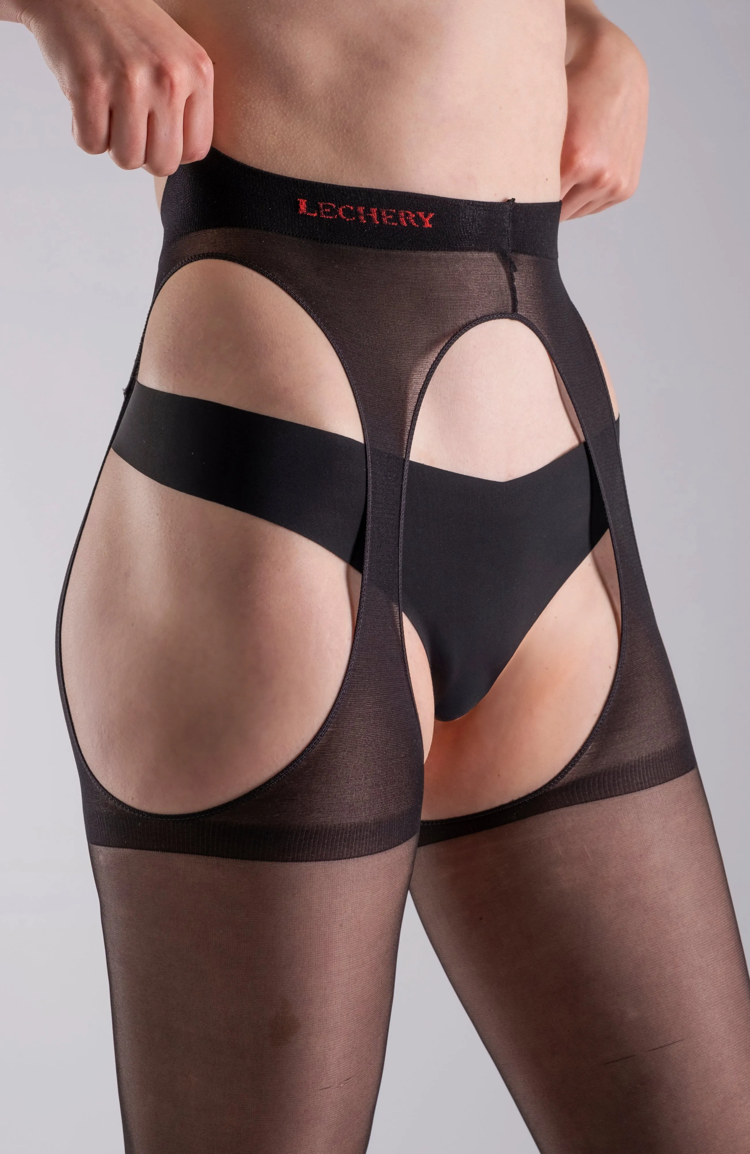 LECHERY® SHEER SUSPENDER CROTCHLESS TIGHTS