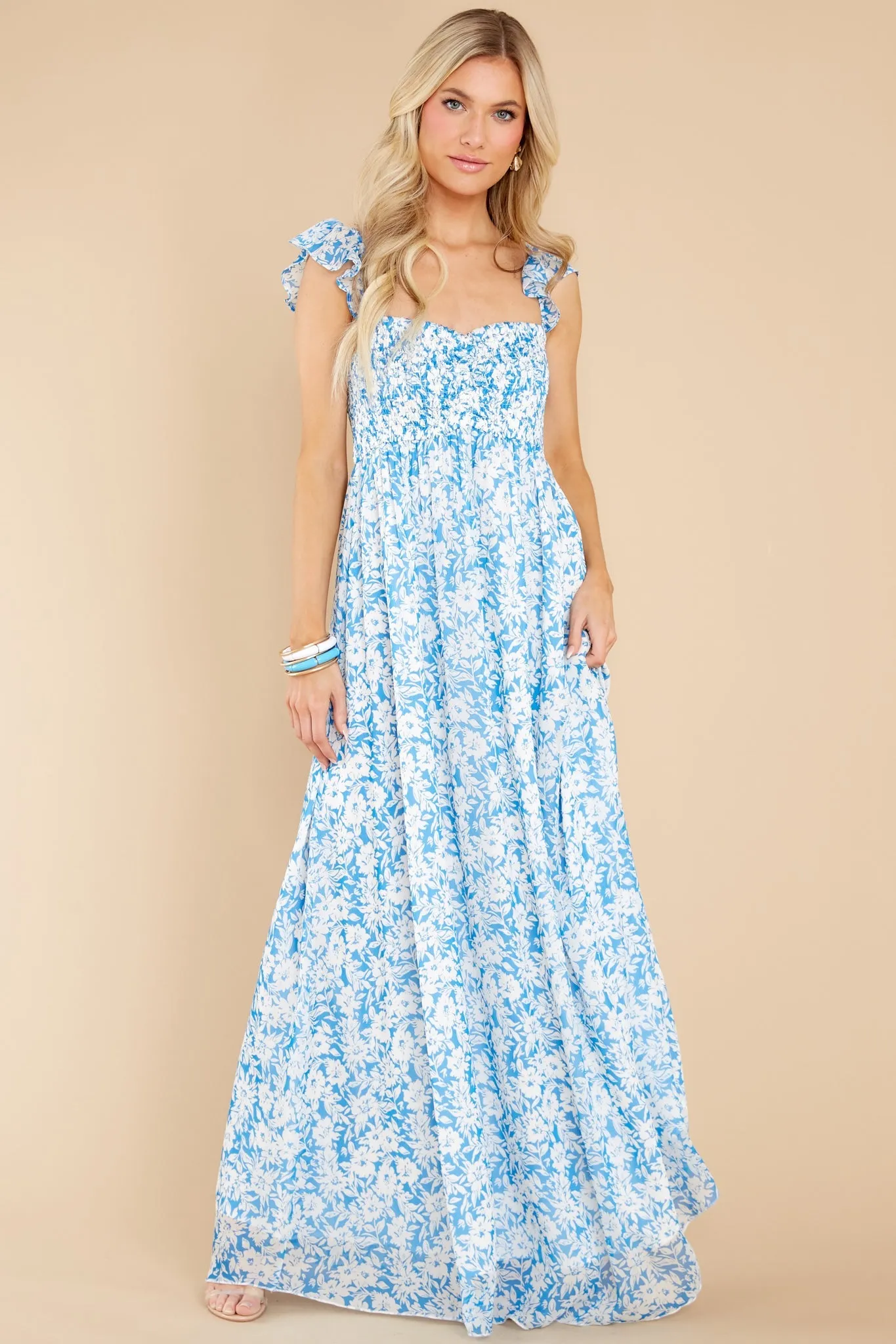 Let's Make Memories Blue Floral Print Maxi Dress