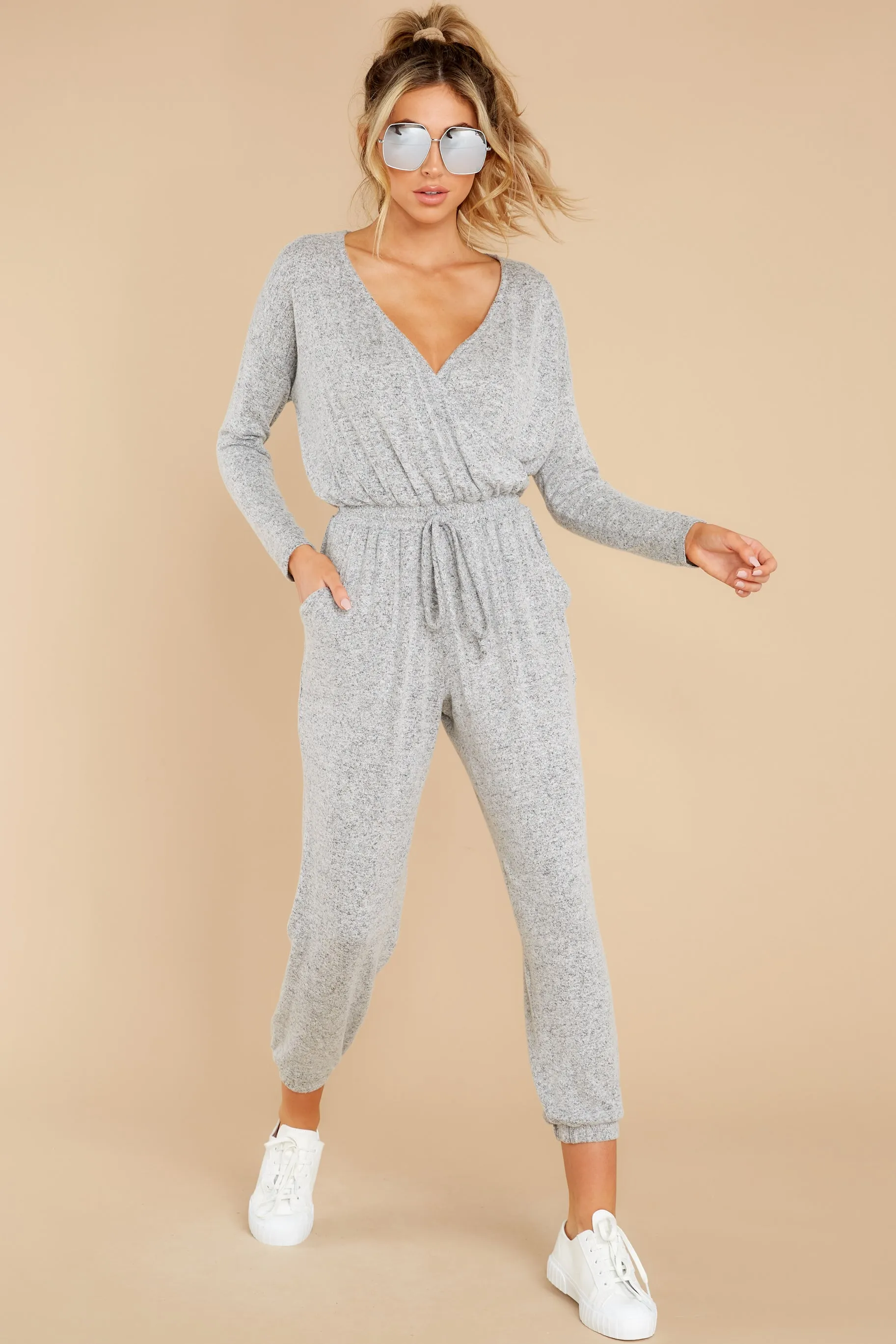 Let's Relax Heather Grey Jumpsuit