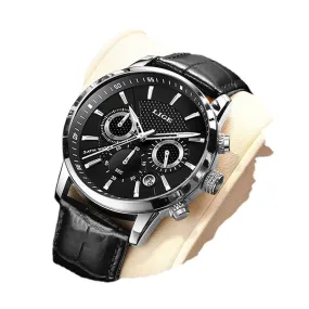 LIGE Watches Mens Top Brand Luxury Clock Casual Leathe 24 Hour Moon Phase Men Watch Sport Waterproof Quartz Chronograph Box