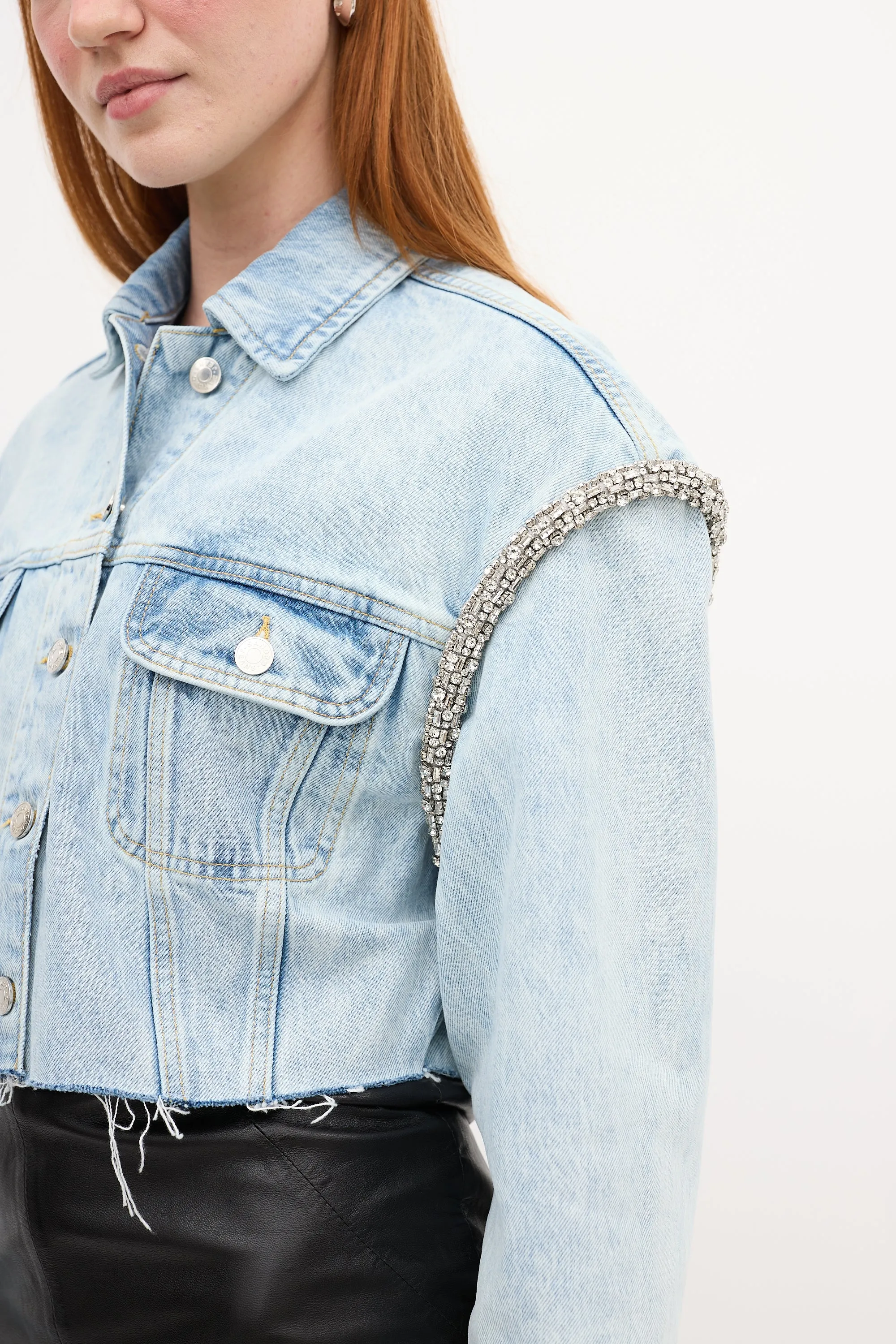 Light Wash Embellished Denim Jacket